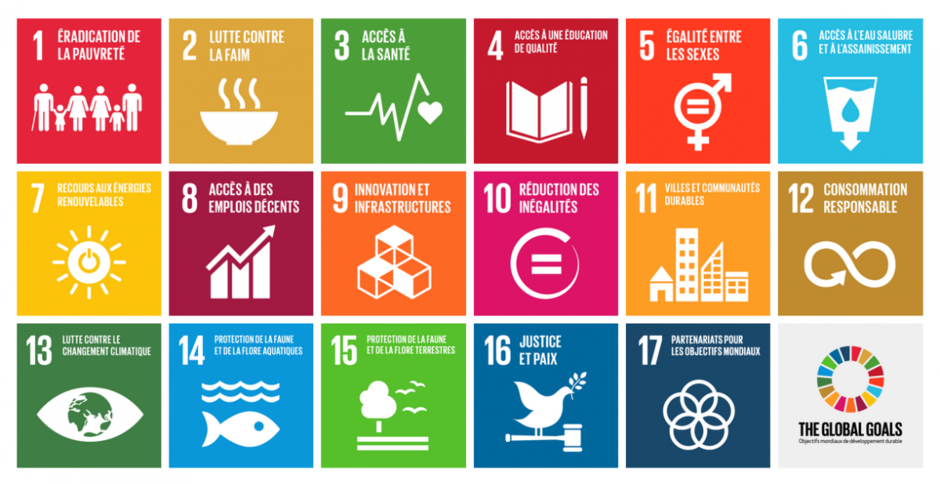 Liste des objectifs du Développement durable représentée par 17 carrés colorés - Agrandir l'image (fenêtre modale)